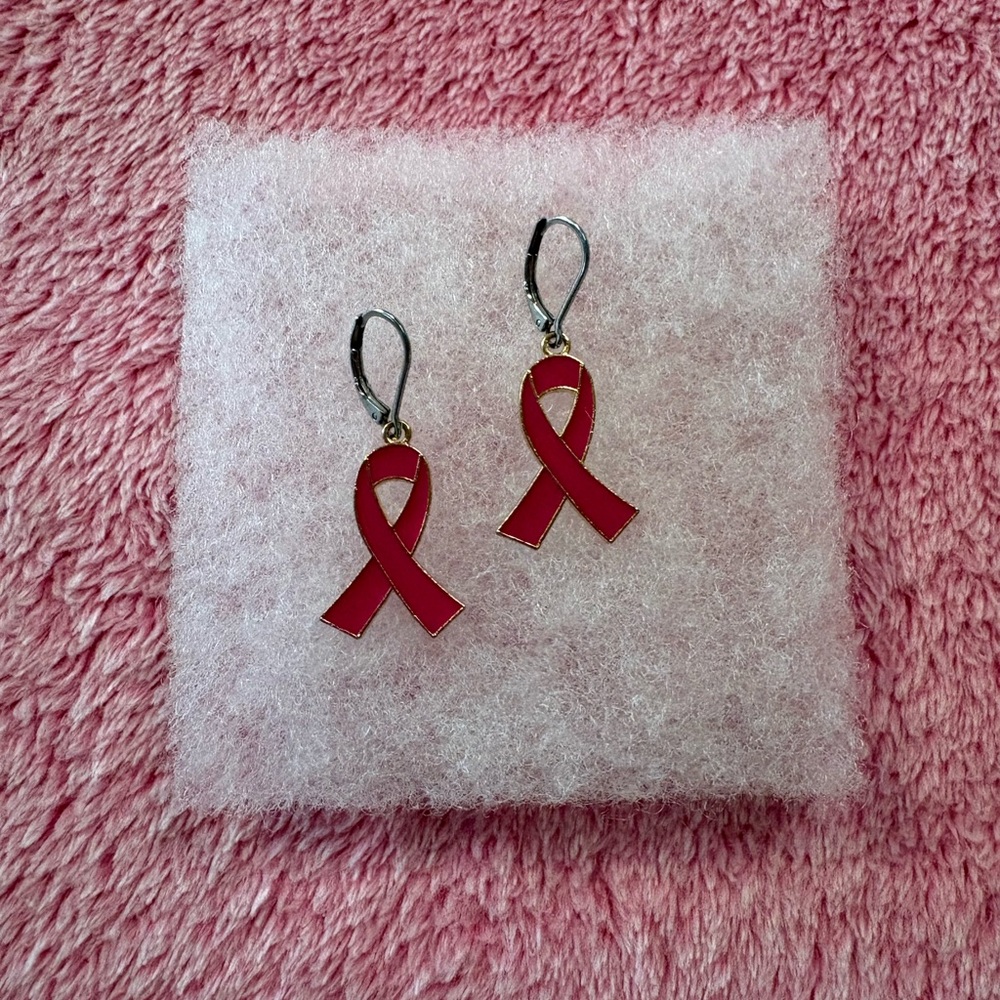Breast Cancer Awareness Pink Ribbon Earrings